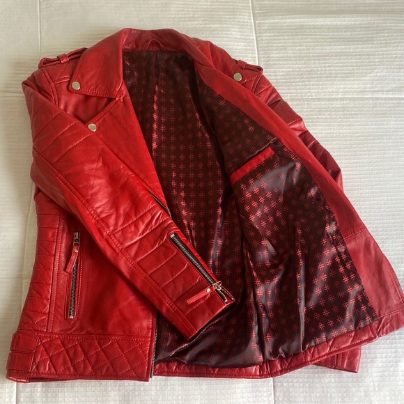 Vibrant Red Leather Moto Jacket - Picture 2 of 5